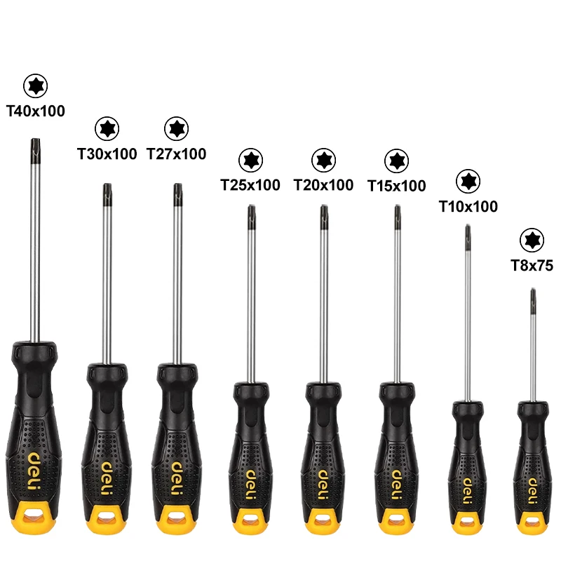 8PCS Torx Screwdriver Set (T8,T10,T15,T20,T25,T27,T30,T40) CR-V Steel Magnetic Screwdriver for Precision Repair.