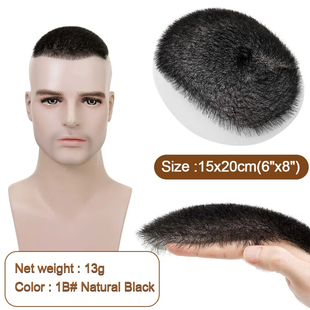 13x18/15x20cm 100% Human Hair Buzz Cut Toupee for Men Ultra Thin PU Black Topper Transparent Biological Scalp Prosthesis Toupee