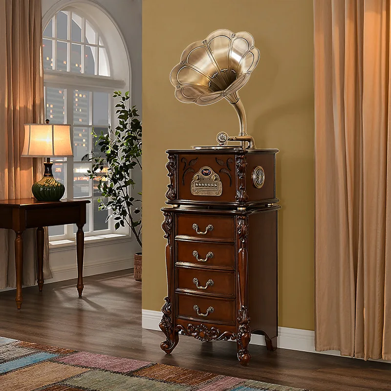 American-style Retro Phonograph Classic Record Player Antique Solid Wood & Metal European-style Living Room Tea Room Big