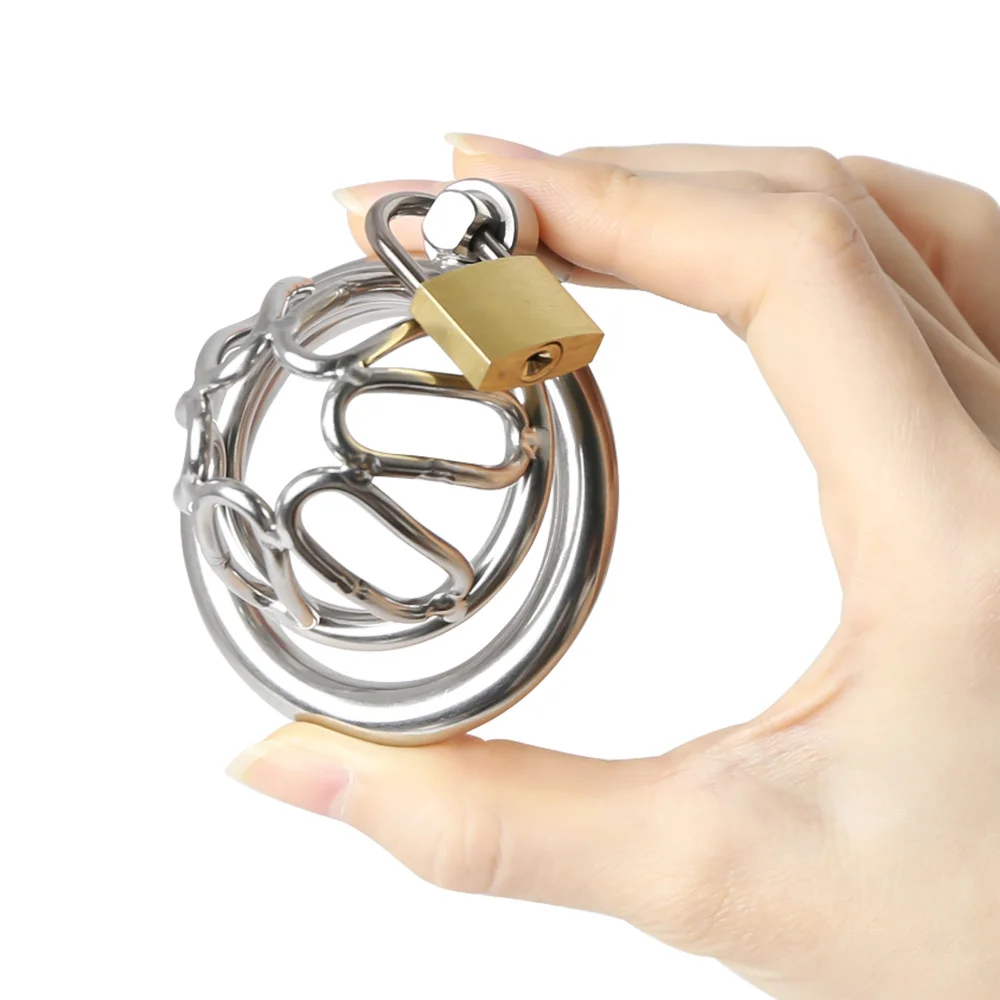 Small Metal Cock Cage Micro Stainless Steel Chastity Device Padlock Lockable Penis Ring Lock Sex Toy For Men BDSM Erotic Bondage