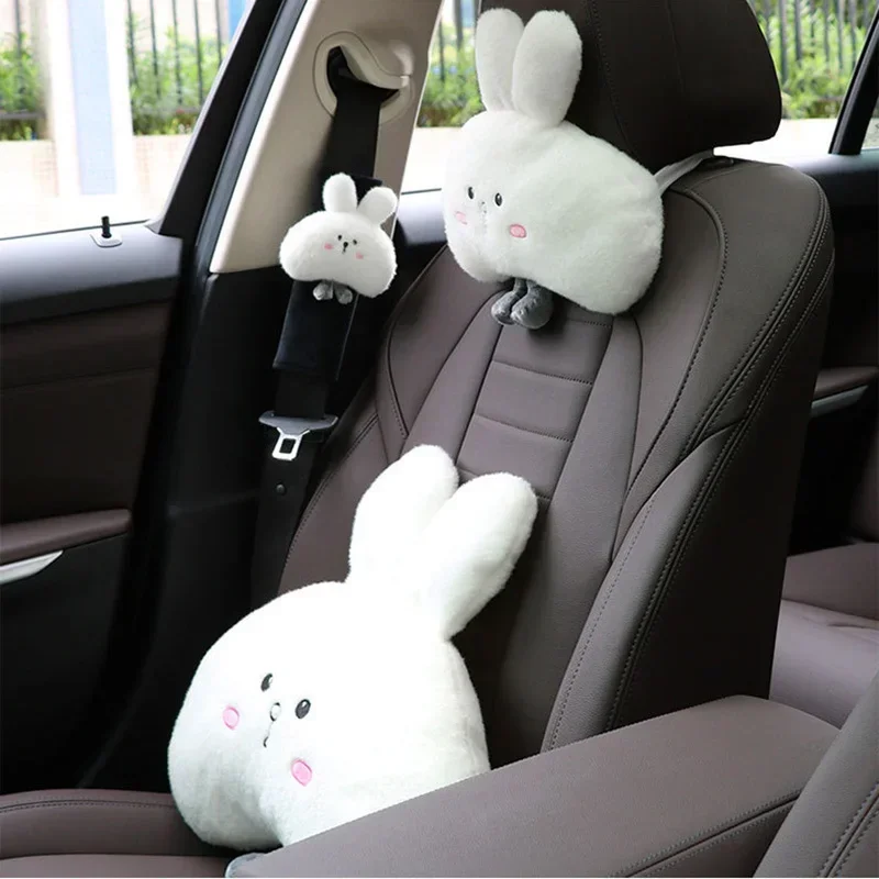 Cute Neck Cushion Animal Car Accessories Seat Belt Shoulder Pad Rabbit Cervical Pillow Woman Girl Headrest Universal Neck Pillow