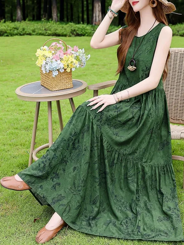 Summer New plus Size Floral Cotton Silk Dr Women's Strap Beach Skirt Svel Holiday Lightweight Long Dr