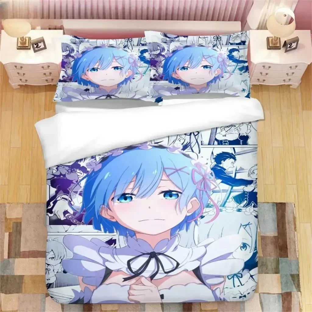 

3D Japanese Anime Kawaii Ram Rem 3D Printed Bedding Set Duvet Covers Pillowcases Comforter Bedding Set Bedclothes Duvet Cover