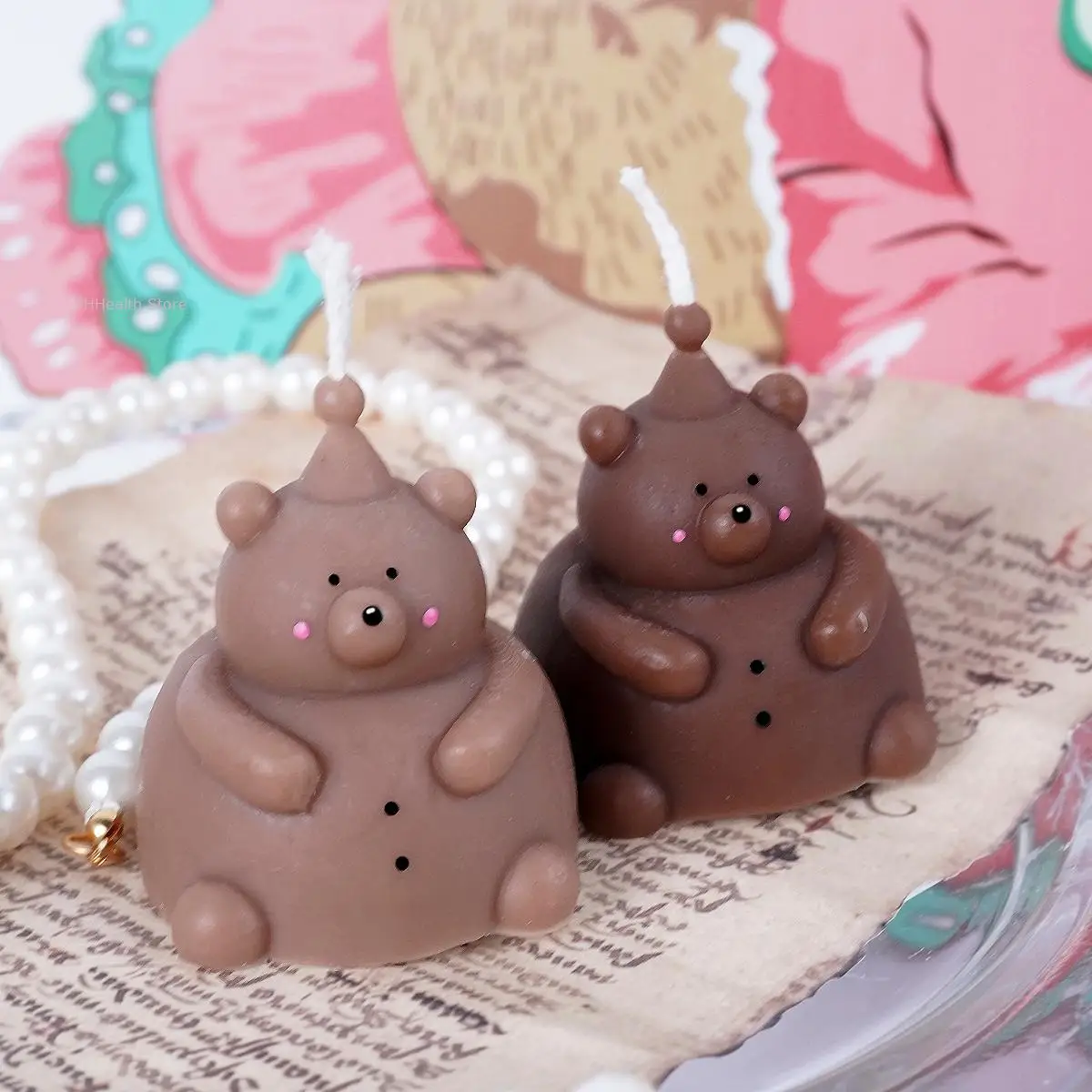 3D Cartoon Bear Silicone Candle Mold DIY Squat Small Fat Bear Scented Soap Epoxy Resin Mould Cupcake Chocolate Decor Tool Gifts