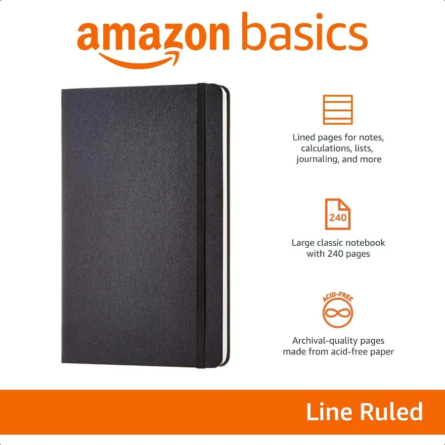 Classic Lined Notebook 240 Pages Hardcover 5 x 8.25Inch Black