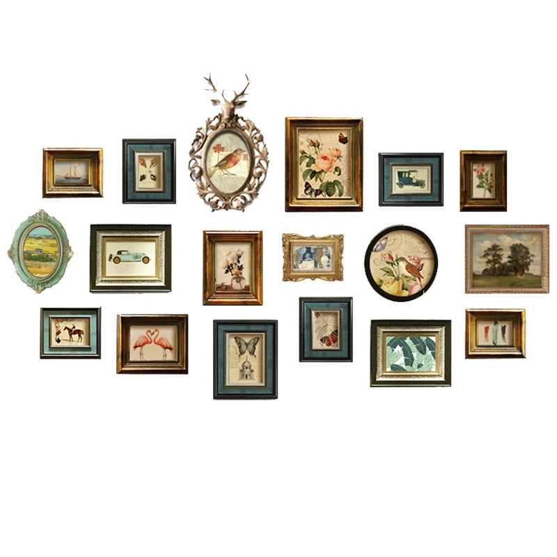 

Small decorative paintings on the background wall Solid wood American photo wall European photo frame