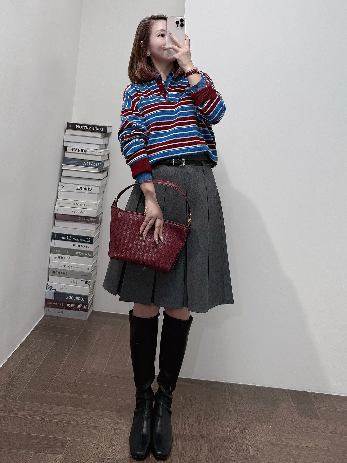 

High Densi 00 Wool Knitted Top Casual Faionable Striped Women's Sweater Comfortable Fit Long Sve Turn-down Collar