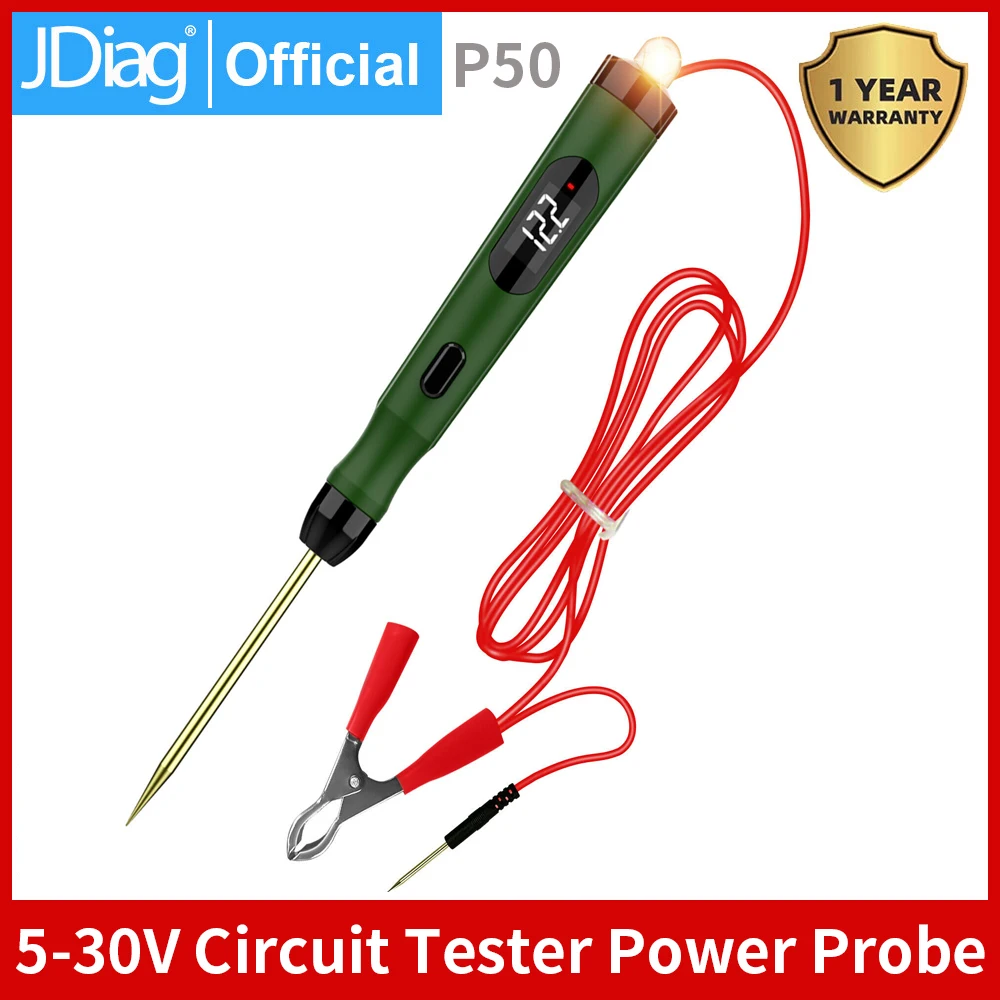 JDiag P50 Tester obwodów samochodowych Zestaw sond obwodu zasilania samochodu 12V 24V Cyfrowy wyświetlacz obwodu Obciążenie Polaryzacja Napięcie Pióro testowe