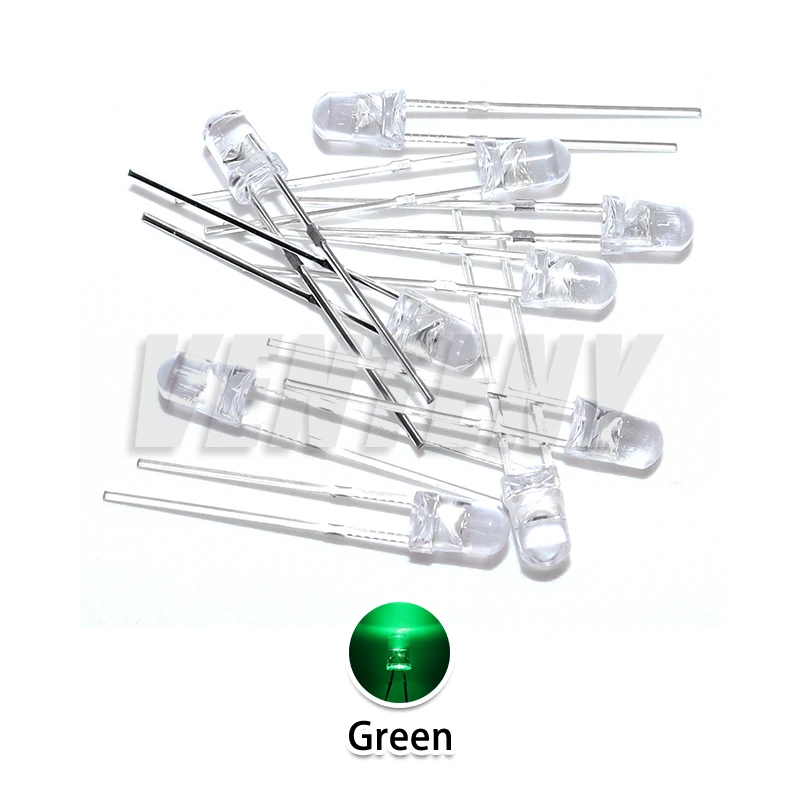 100pcs 3mm LED Diode Ultra Bright Warm White Red Green Blue Purple Yellow Orange Pink 2V 3V Multicolor Emitting Assortment view 3