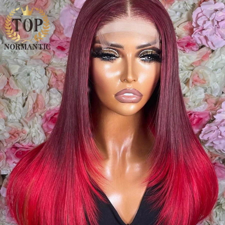 Topnormantic Ombre Color 13x6 Lace Front Wigs for Women Remy Brazilian Human Hair Straight Wig Preplucked Hairline