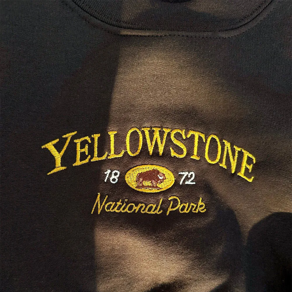 Yellowstone 1872 National Park Vintage Style Unisex Embroidered Autumn Cotton Sweatshirts Oversized Cotton Crewneck Pullovers