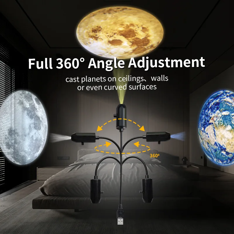5v USB Moon Space Sky Project Light Ambient lighting Halloween Atmosphere Lights Christmas Projection Lamp Interior Car Light