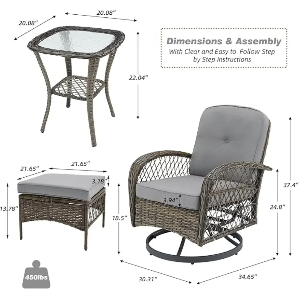 

5 Pieces Patio urniture Set, Outdoor Swivel Rocker Patio Chairs with Ottomans, Wicker Contion Set with Rocking Chair, Thickened
