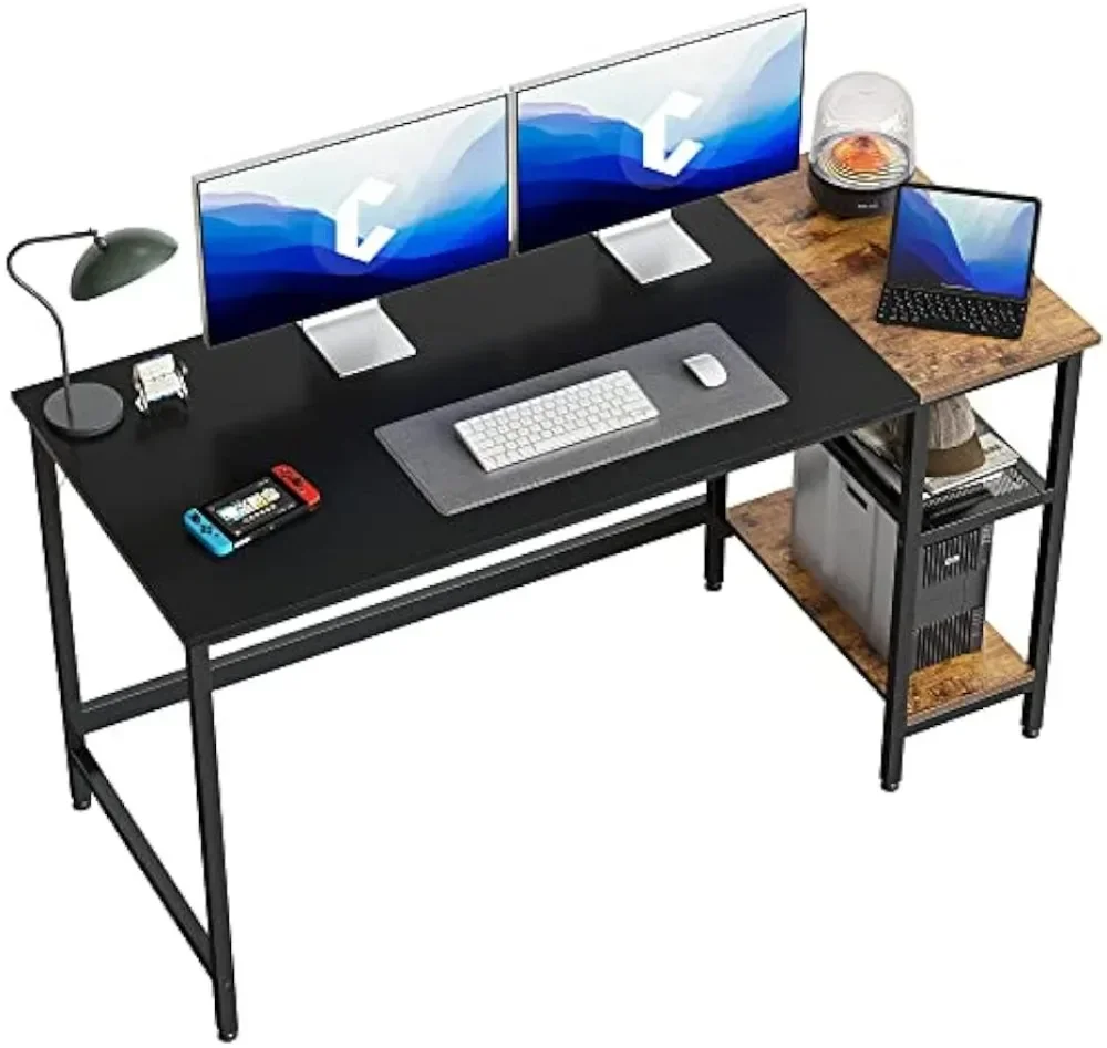 

Computer Home Office Desk, 55 Inch Small Desk Study Writing Table with Storage Shelves, Modern Simple PC Desk with