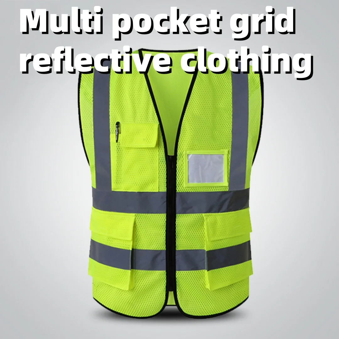 Elliptical Grid Multi Pocket Breathable Reflective Vest Outdoor Construction Traffic Duty Safety Protection Reflective Clothing