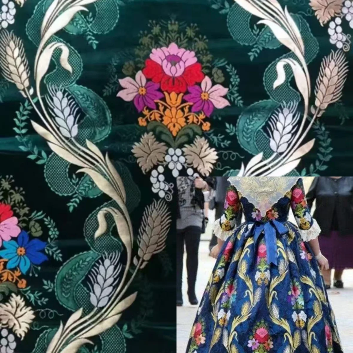 

Restoration of 18th century French traditional fabric Valencia Tibetan satin brocade fabric long sponge pad faya skirt fabric