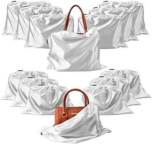 

12 Pcs Dust Bags for Handbags - Satin Purses Storage with Drawstring, White
