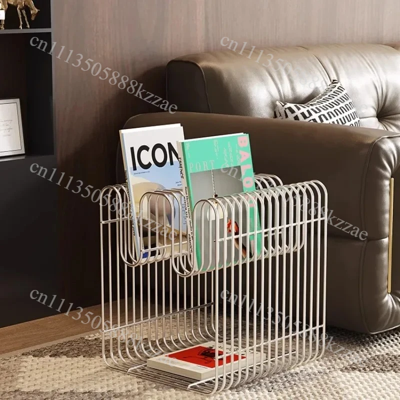 Minimalist Metal End Table with Storage Modern Accent Tables for Sofa Creative Newspaper Display Rack Light Luxury Side Tables