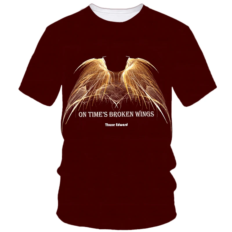 New Creative Angel Wings Printed Men\'s T-Shirt Casual Personality Comfortable Loose Short Sleeve Street Personality Harajuku Top