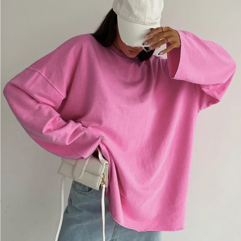 

Autumn & Winter New Women's Fashion Pink Loose Long Sleeve T-shirt Temperament Commuting Women Casual Knitted Pullover Top