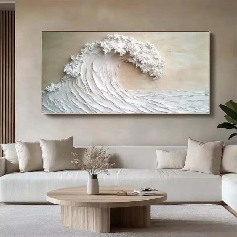 Living room decoration handmade plaster brown beige beach waves 3D texture art mural