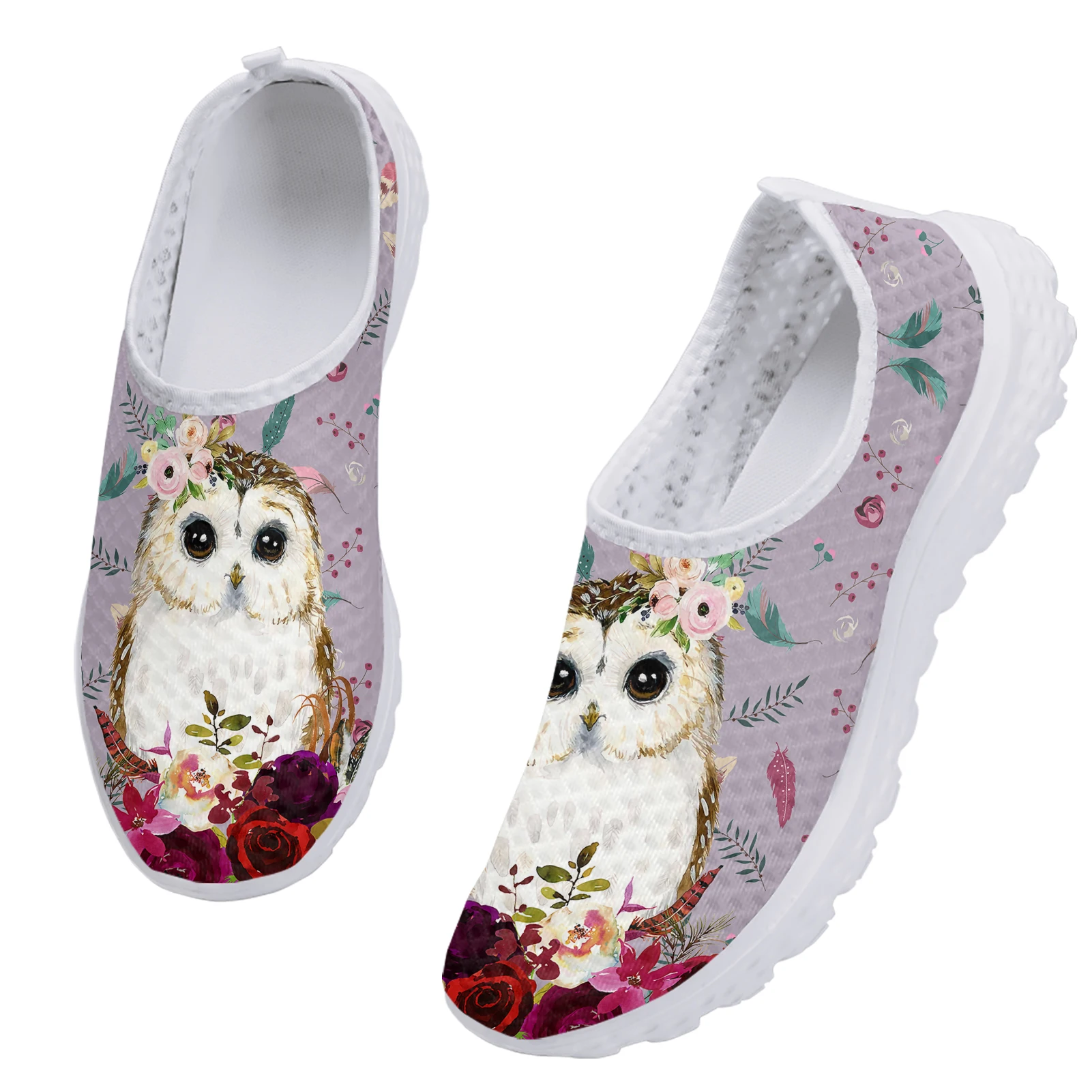 Lavendel Cartoon Eule Blumen druck leichte flache Slipper Damen Tier druck Sommer atmungsaktive Mesh Schuhe Zapatos