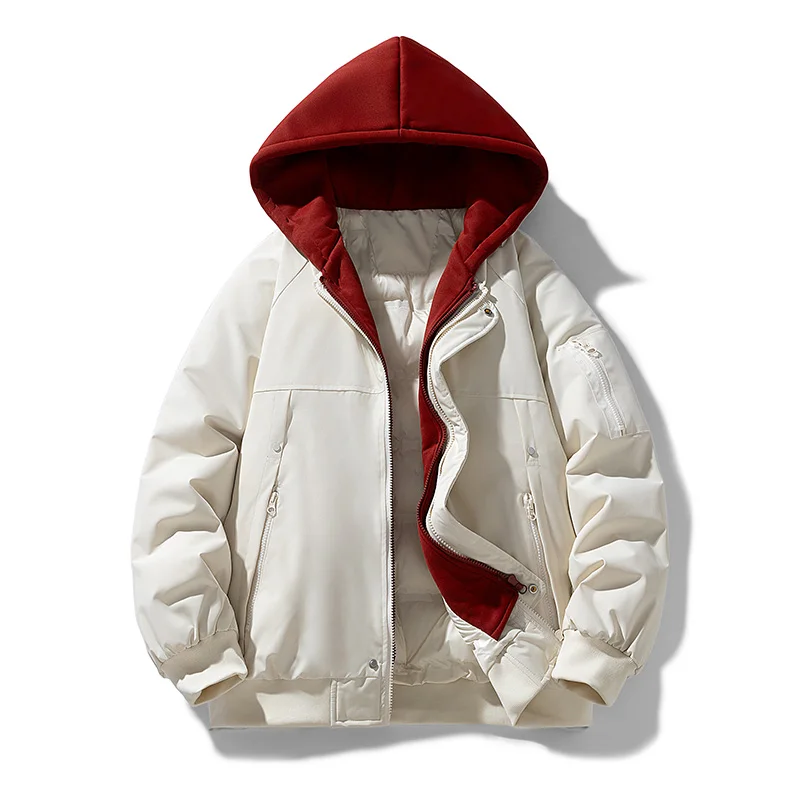 

Хлопковая куртка с капюшоном для пар, двухсекционная теплая подростковая модная повседневная хлопковая куртка свободного покроя из полиэфирного волокна с застежкой-молнией