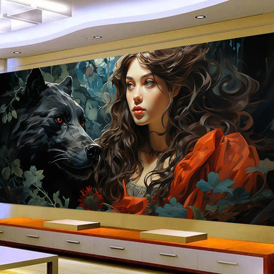 Diamond Painting Kits New Arrival 2024 Large Size Women And Wolf 5d Diy Full Mosaic Embroidery Animals Picture Wall Decor