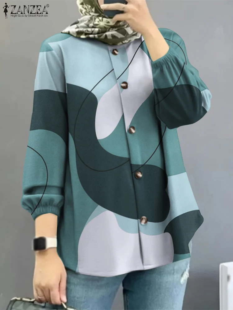 

Bohemain Floral Print Blouse ZANZEA Spring Fashion Shirt Women Casual Long Sleeve Tops Muslim Tops O Neck Work Blusas Kaftan