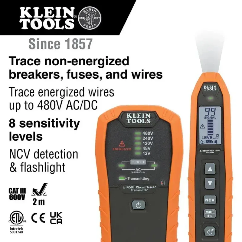 RPD4-Klein Tool ET450 Advanced Circuit Breaker Finder and Wire Tracer Kit for Energized and Non-Energized Breakers. Fuses.Wire