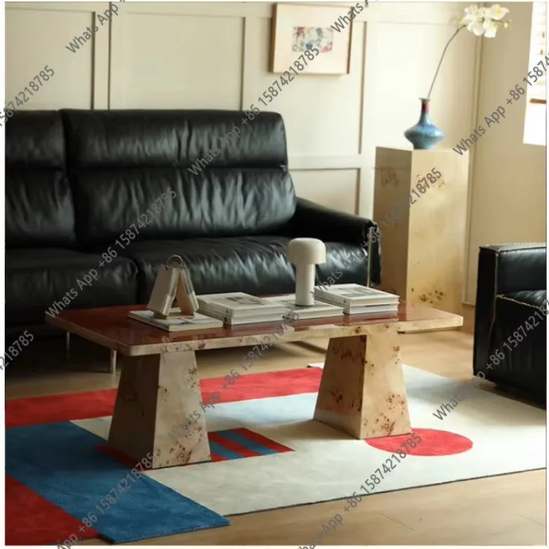 

N65 Medieval retro art glass coffee table Italian simple solid wood Nordic simple high-end