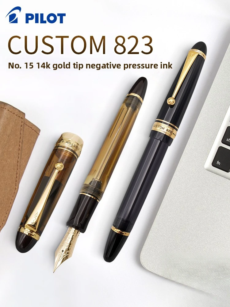 PILOT Large Capacity Fountain Pen Semi Transparent Push Pull Piston Negative Pressure Ink Filling 14K Gold Nib