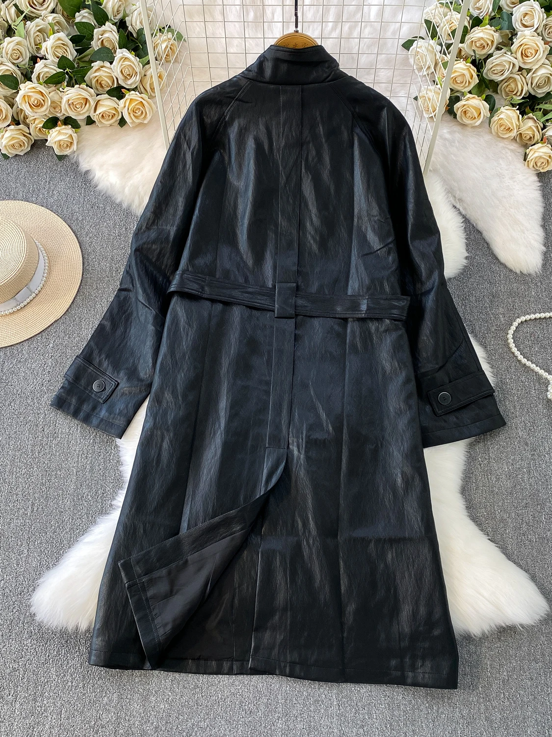 เสื้อโค้ทหนังสไตล์เรโทรเท่ๆ สำหรับผู้หญิง ทรงเข้ารูป คาดเข็มขัด ช่วยกระชับเอว เหมาะสำหรับฤดูหนาว สไตล์ลำลอง/ทำงาน