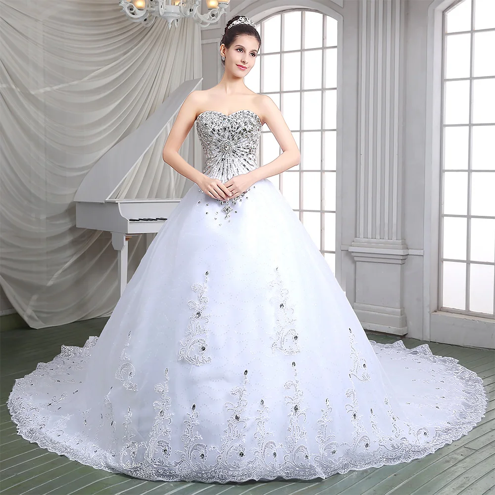 

Ball Gowns Floor Length Sweetheart Organza Sleeveless Exquisite and Temperament Wedding Dress Sweep Train Crystal Lace Up Back