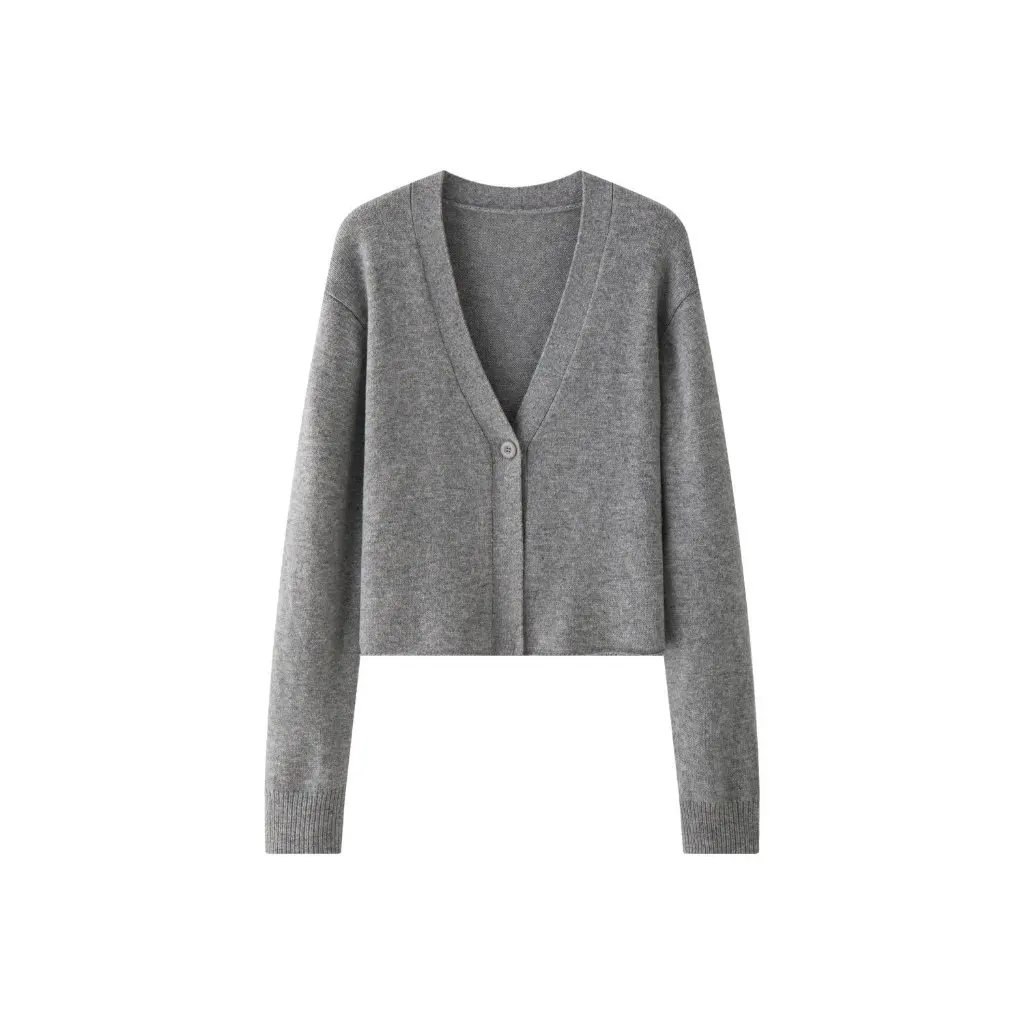 

Women's Korean Style V-neck Knitted Cardigan Soft Waxy Fluffy Casual Top with Simple Textured Design for Autumn Winter