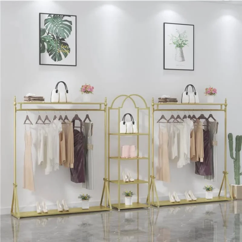 Gold Clothes Shop Vestuário Display Stand, Garment Hanging Rack, Royal Design, Custom, Menswear, Prateleiras das mulheres