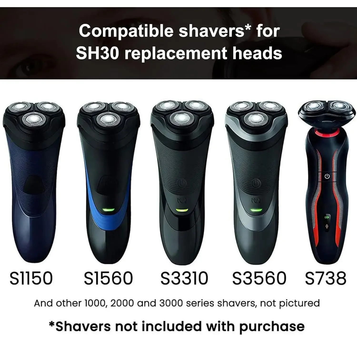 SH30 Replacement Heads for Philips Norelco Series 3000, 2000, 1000 Shavers and S738 Click and Style, ComfortCut Shaving Heads
