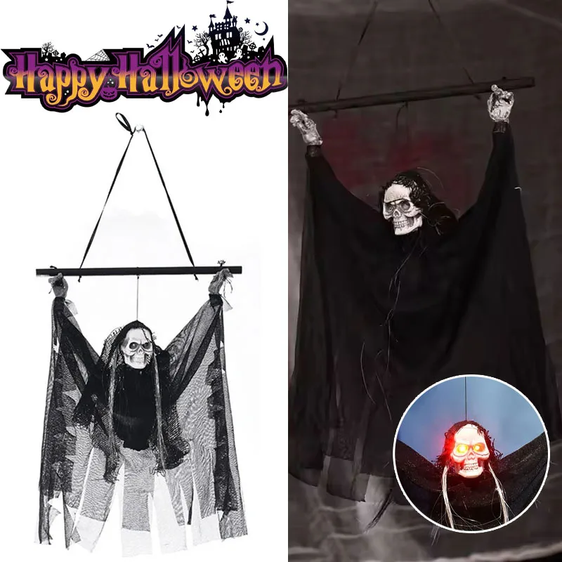 

1-10PCS Spooky Motion-Activated Skeleton Ghost LED Light-Up Prop for Haunted House & Pub Decor Halloween Hanging Decor
