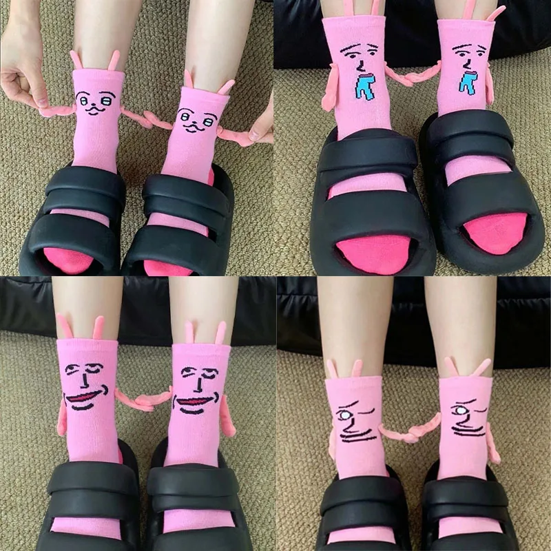 1-5Pairs Pink Bunny Magnetic Couple Socks Thin Mid Calf AutumnWinter Cute Hand Holding Anime Maternity WomenWarm Cozy Socks Gift