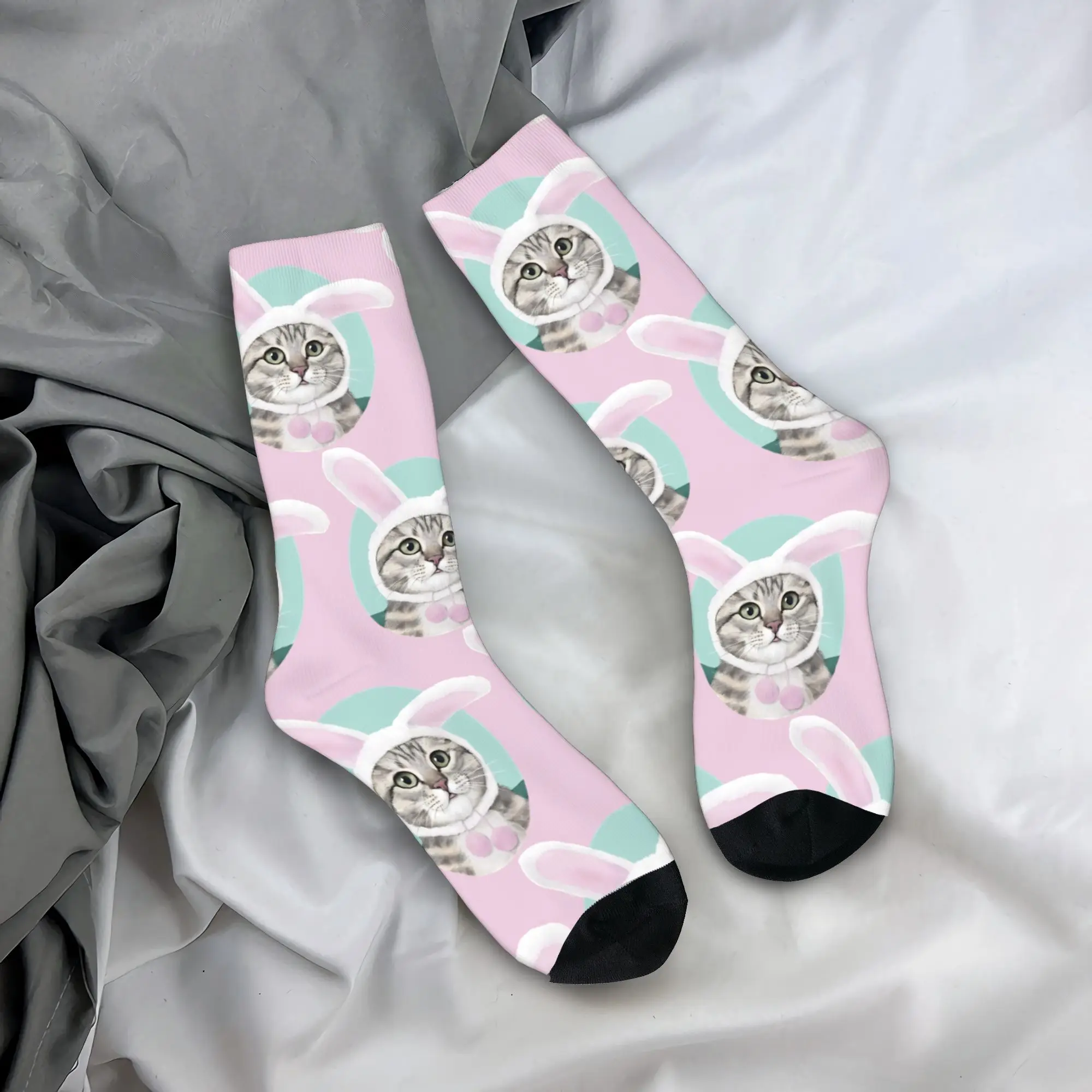 

Funny Easter Cats Ears Bunny Eggs Socks Winter Stockings Leisure Adults Men Soft Socks Custom Running Anti Slip Socks