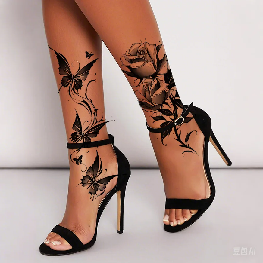 Waterproof Temporary Tattoo Sticker butterfly flower rose fake tatto flash tatoo shin for girl women