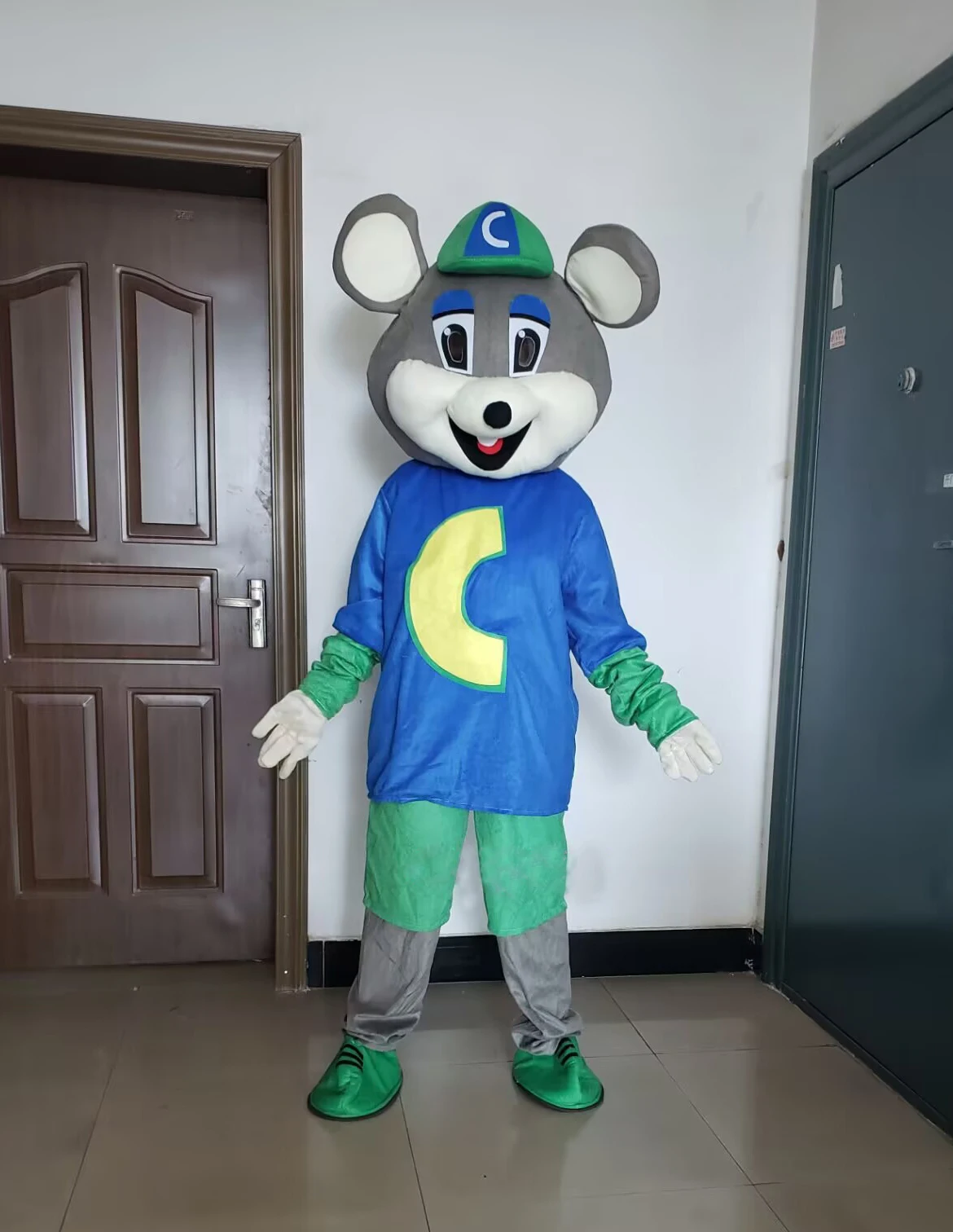 Disfraz de Mascota de Ratón Gris para Adultos, Disfraz de Fiesta de Navidad, Disfraz de Carnaval de Halloween, Disfraz de Cosplay de Ratón Chuck E. Cheese de Cuerpo Completo