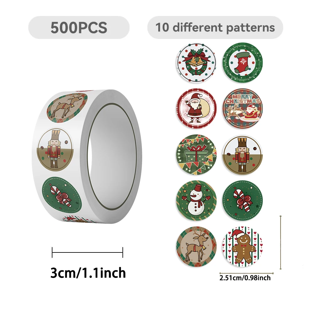 500Pcs/roll Cartoon Christmas Happy Stickers Laptop Phone Cafe Words Decoration Streetwear Christmas Day Style Graffiti Sticker