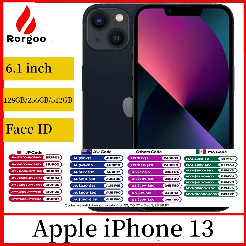 Apple iPhone 13 128GB/256GB/512GB ROM Original Unlocked A15 Chip IOS 5G Mobile phone Face ID 6.1