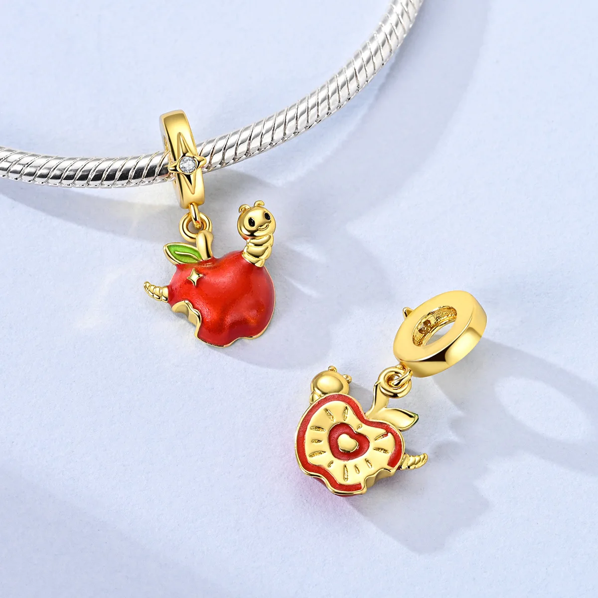

925 Sterling Silver Original Gold Charm Luminous Apple For Woman Pendent Fit Bracelet Bead Diy Fine Jewelry