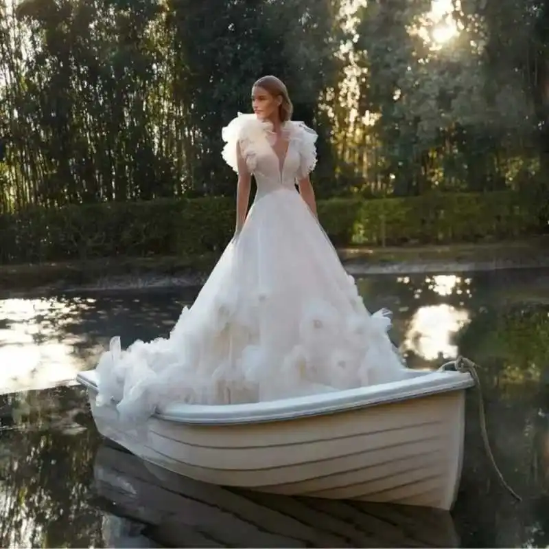 Robe de Mariée Princesse à Fleurs, Longueur au Sol, Ligne A, Col en V, pour Patients, Éducative, Personnalisée, Priorité, 2025