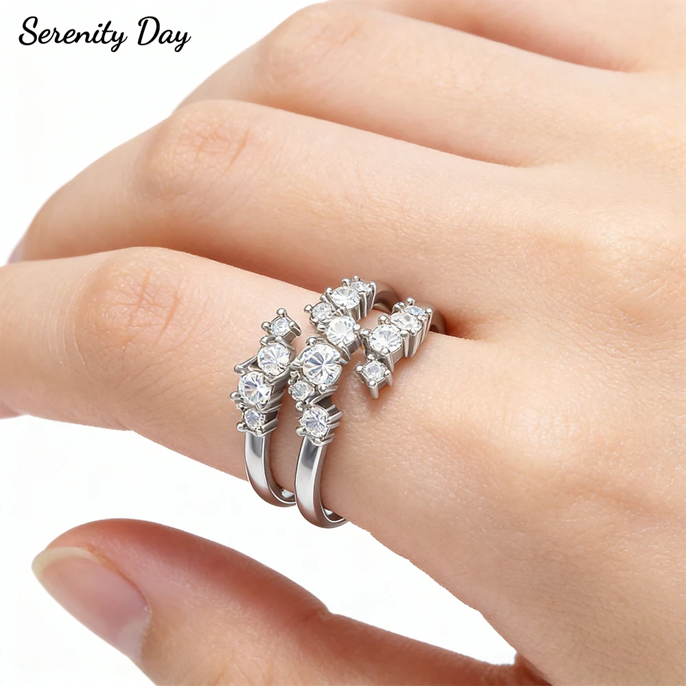 

Serenity Multi-layered Staggered Moissanite Rings for Women Girl 100% S925 Sterling Silver D Color Lab Diamond Open Ring Jewelry