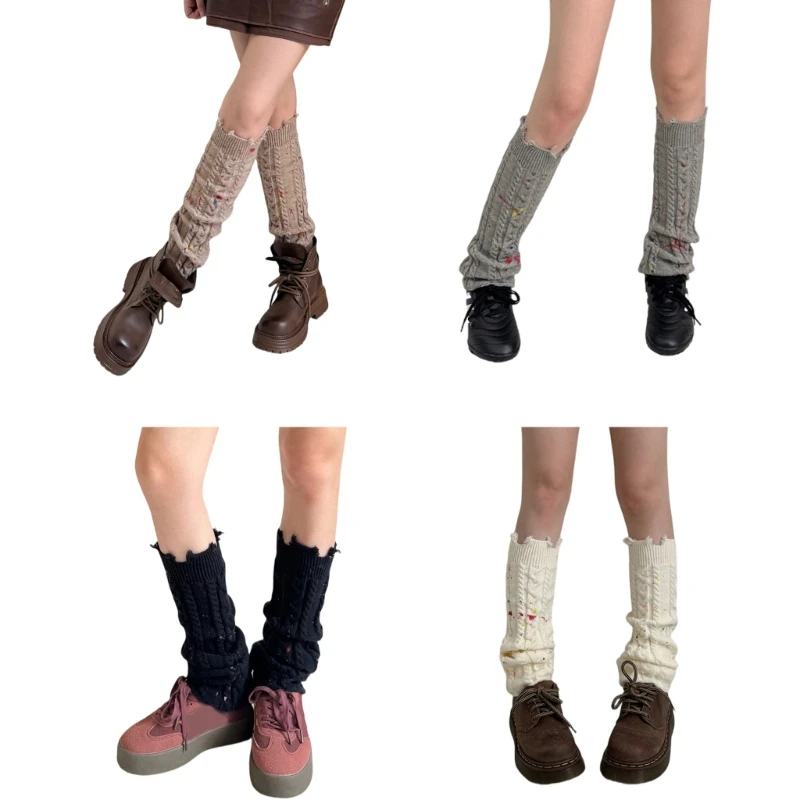 

Fashionable Tie Dye Colorful Cable Knit Leg Warmers for Women Aesthetic Distressed Stretchy Boot Cover Gaiters Socks