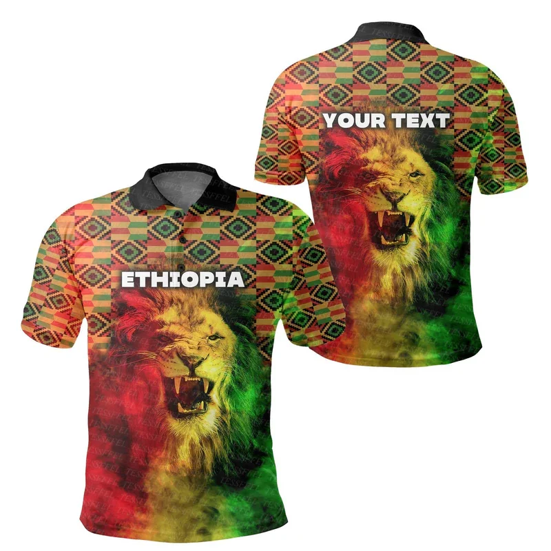 

Custom Name Ethiopia County Flag Lion Reggae Africa Native Tribe Tattoo Vintage 3DPrint Summer Casual Polo Shirts Short Sleeve 0