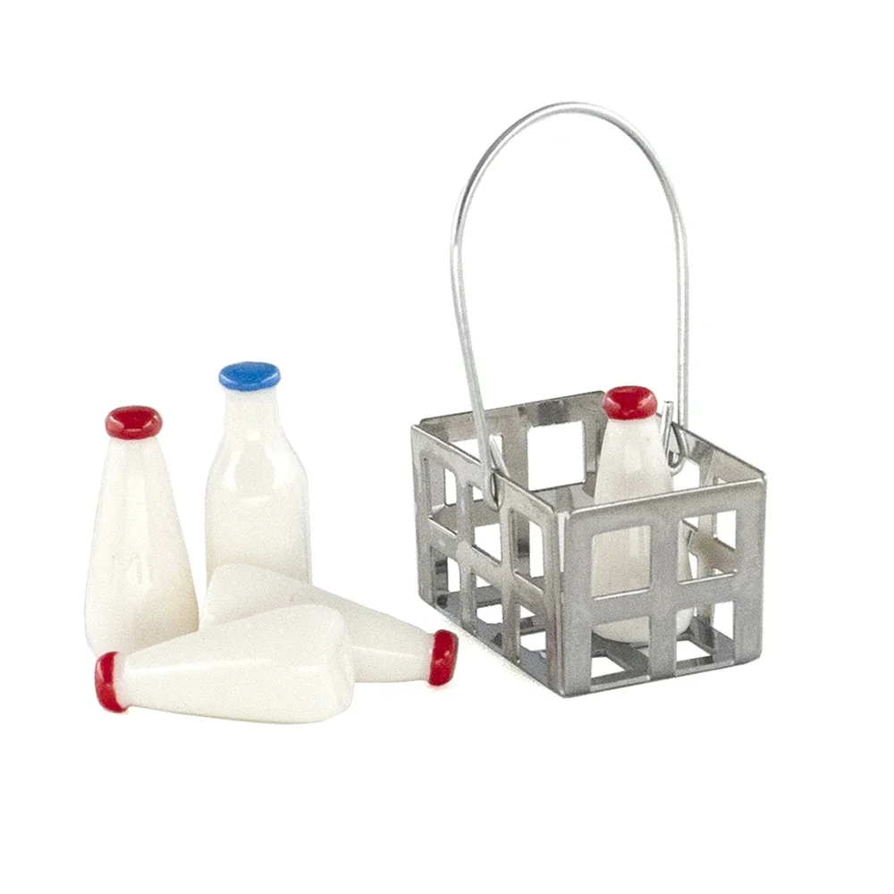 1/12 Dollhouse Miniatures มินิตะกร้านมขวดชุดเครื่องดื่มของเล่นสําหรับตุ๊กตาอุปกรณ์ House ตกแต่ง bjd